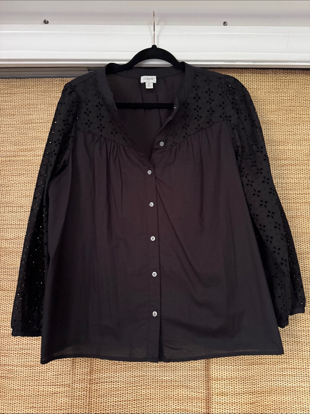 J. Crew Black Eyelet Sleeve Button-Front Shirt